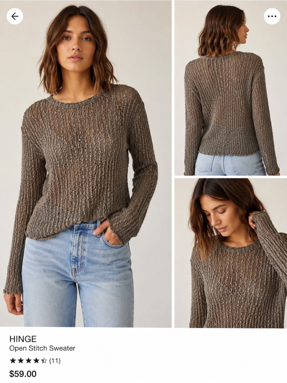 hinge Olive Open-Weave Crewneck Sweater N0591